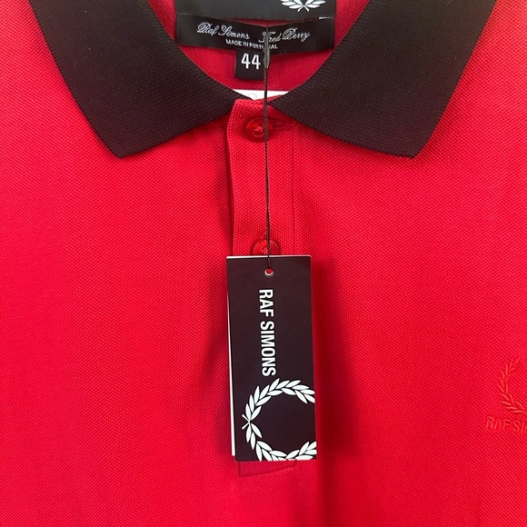 Raf Simons X Fred Perry Tipped Cuff Polo England Red Size 44/Large New With Tags - Picture 11 of 13